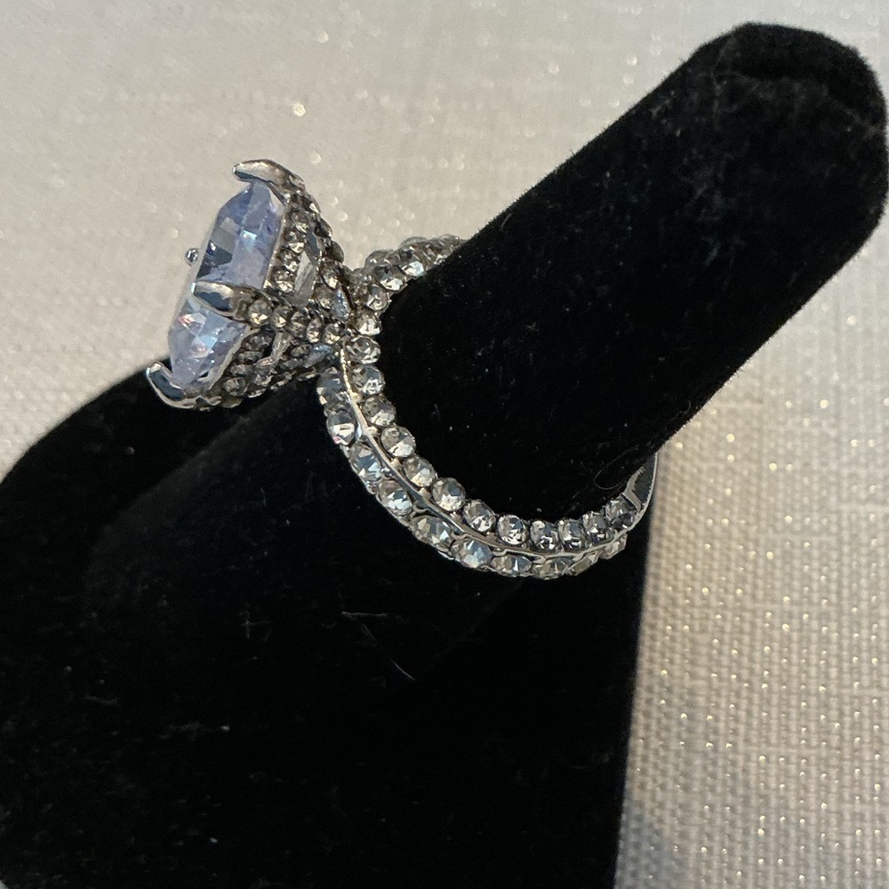 Solitaire Silver Plated Rhinestone Ring - Picture 2 of 5